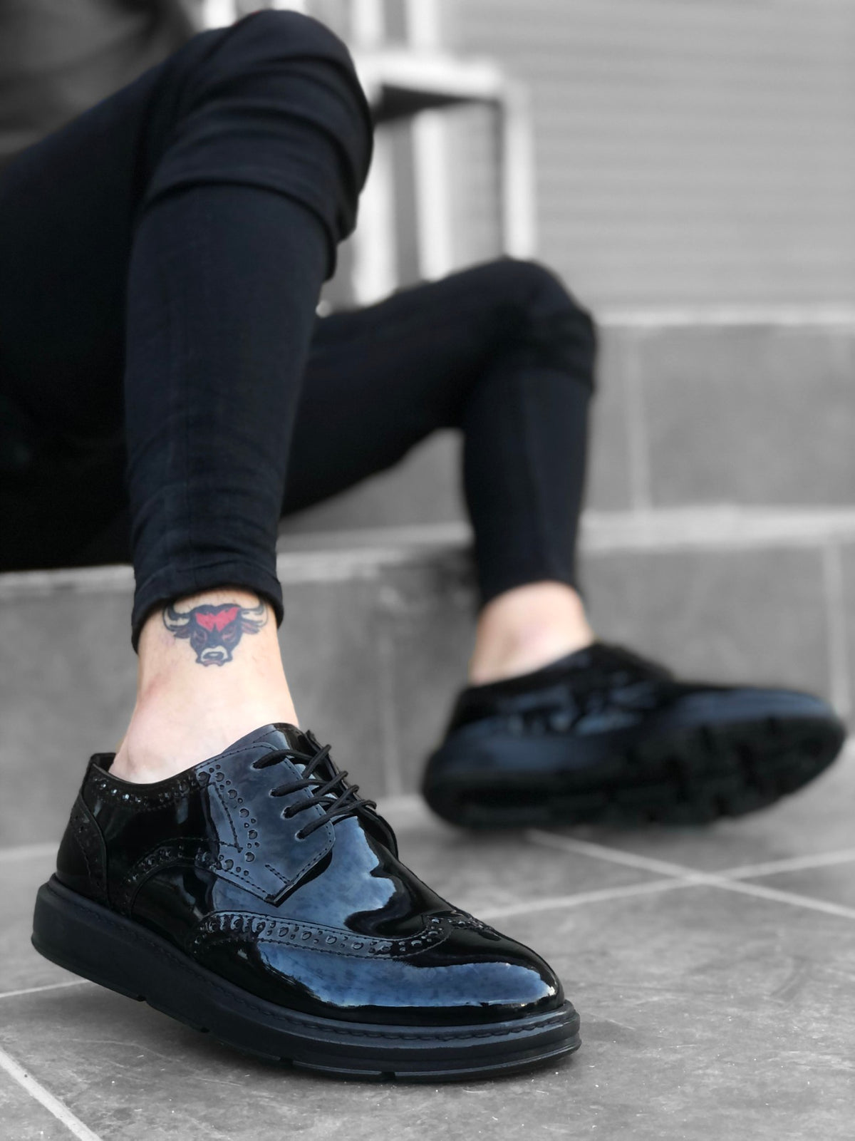 BA0003 Lace-Up Classic Spor Black Thick Sole Casual Men Shoes - STREETMODE ™