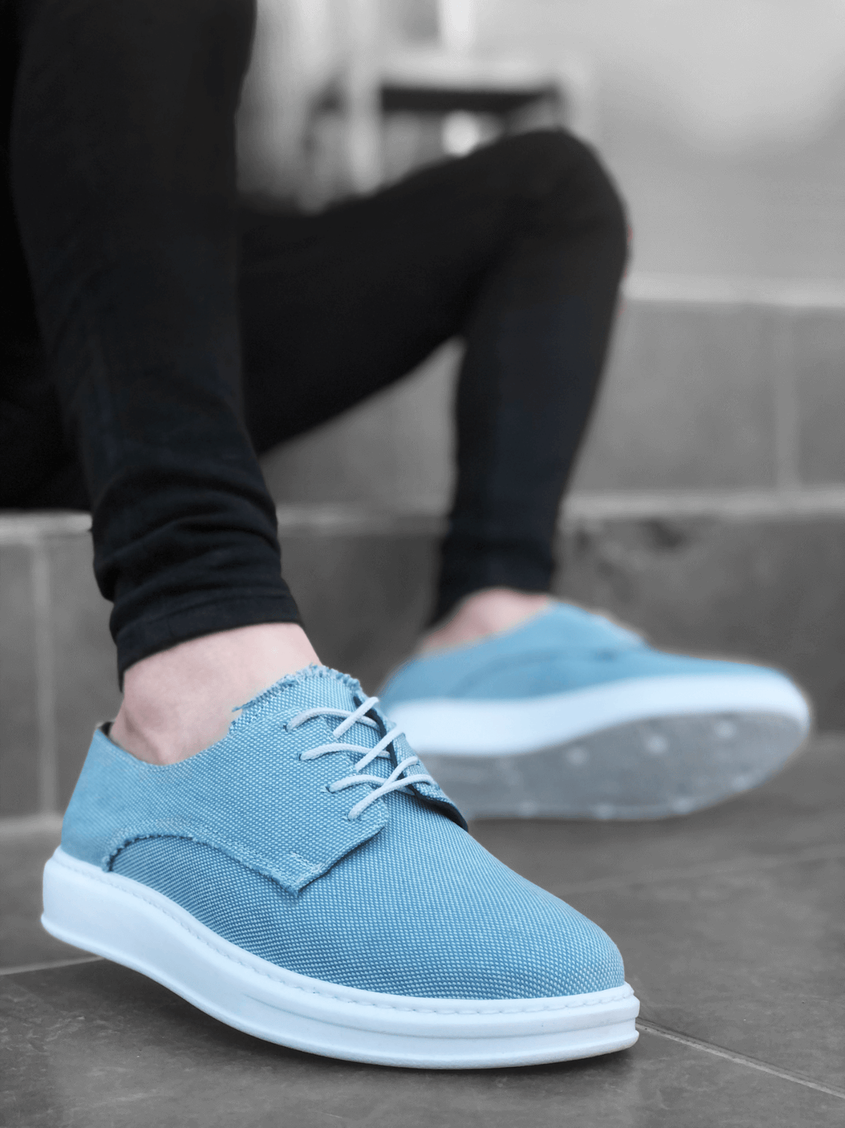 BA0003 Lace-Up Classic Sports Linen Turquoise High Sole Casual Men Shoes - STREETMODE ™