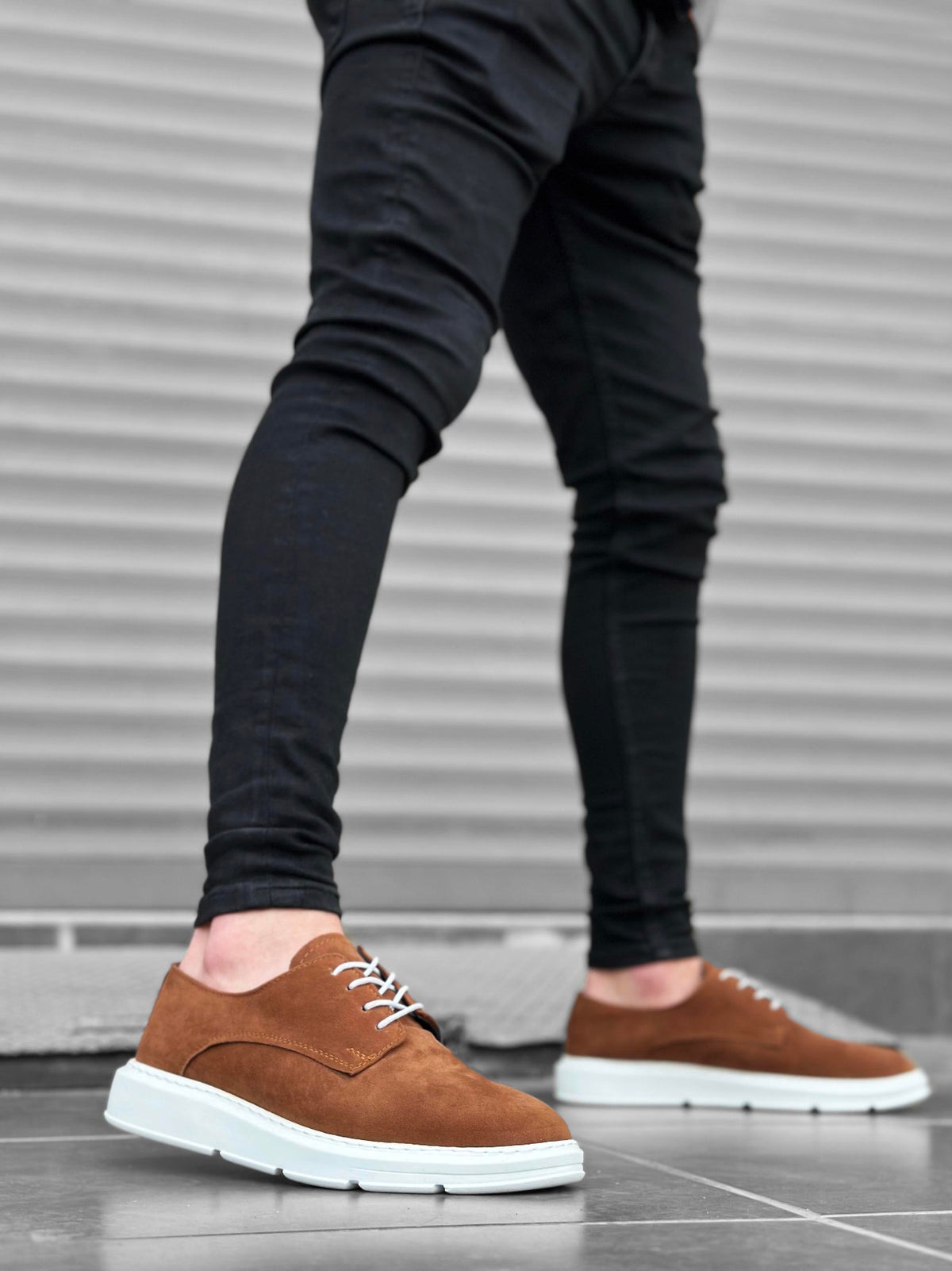 BA0003 Lace-Up Suede Classic Tan White High Sole Casual Men's Sneakers Shoes - STREETMODE ™