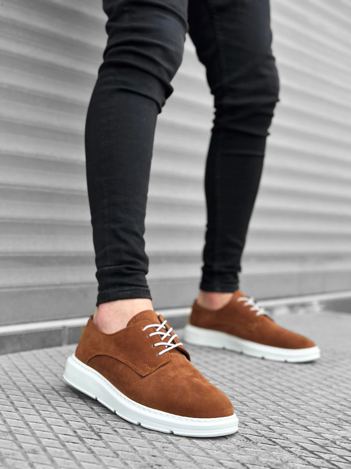 BA0003 Lace-Up Suede Classic Tan White High Sole Casual Men's Sneakers Shoes - STREETMODE ™