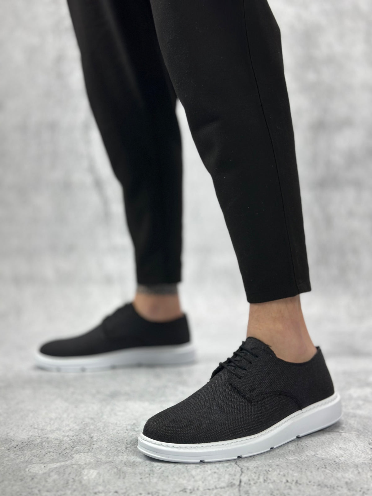 BA0003 Laced Classic Sports Linen Black White Sole Casual Men's Shoes - STREETMODE ™
