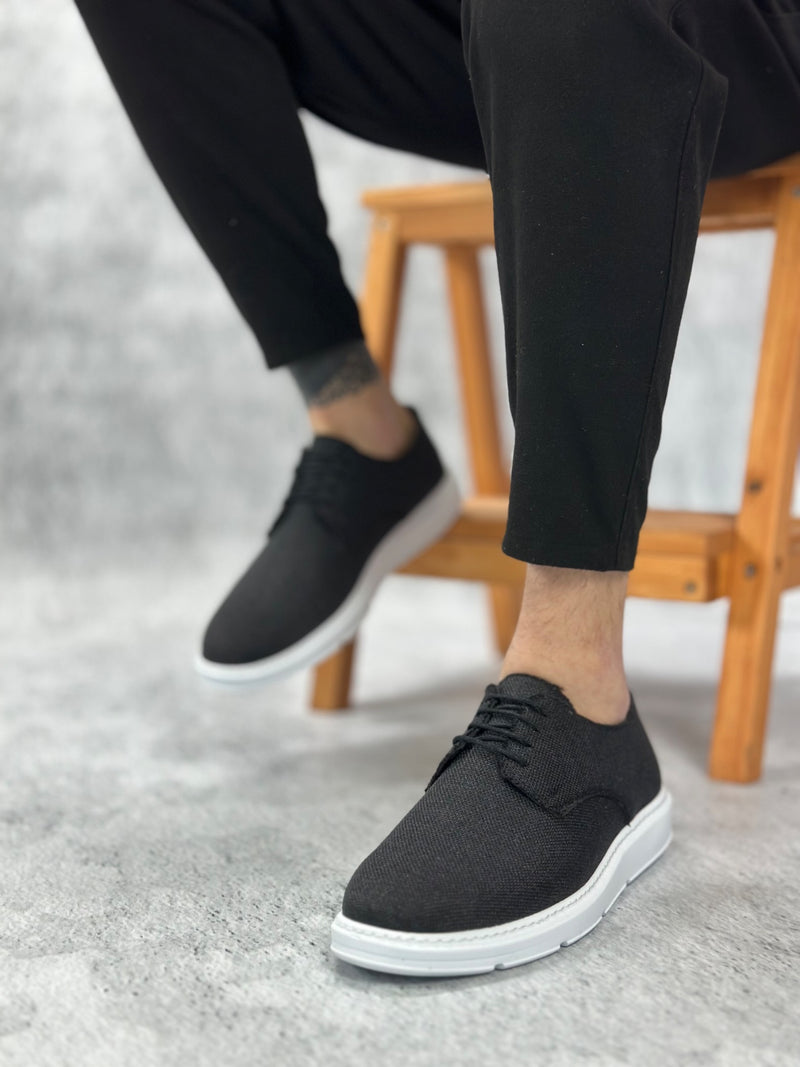 BA0003 Laced Classic Sports Linen Black White Sole Casual Men's Shoes - STREETMODE ™