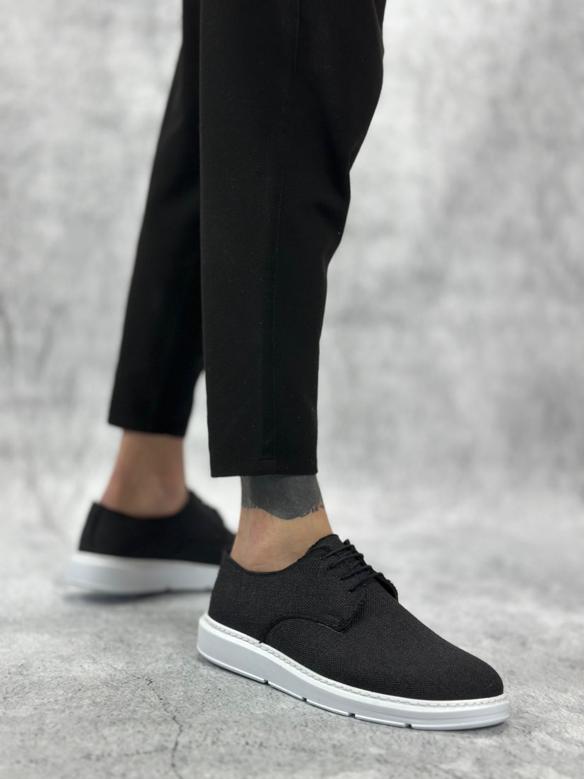 BA0003 Laced Classic Sports Linen Black White Sole Casual Men's Shoes - STREETMODE ™