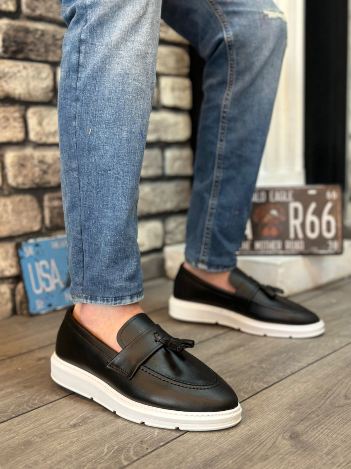 BA0005 Laceless High White Sole Classic Skin Leather Tasseled Corcik Men's Shoes - STREETMODE ™