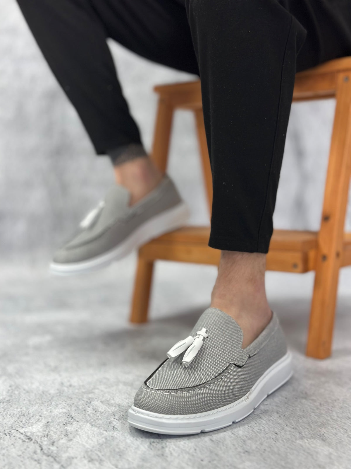 BA0005 Laceless High Sole Classic Linen Smoke Tasseled Men's Shoes - STREETMODE ™