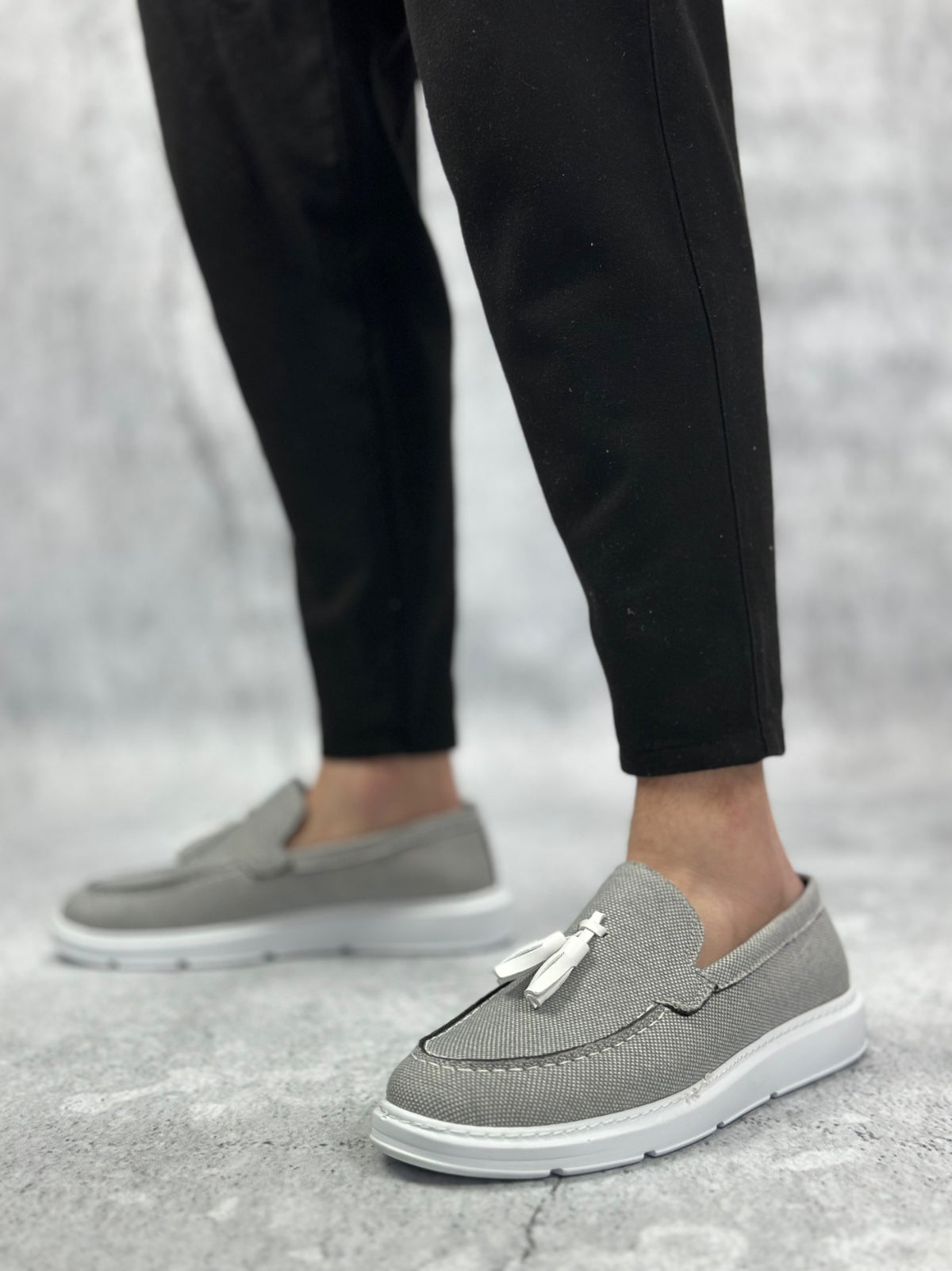 BA0005 Laceless High Sole Classic Linen Smoke Tasseled Men's Shoes - STREETMODE ™