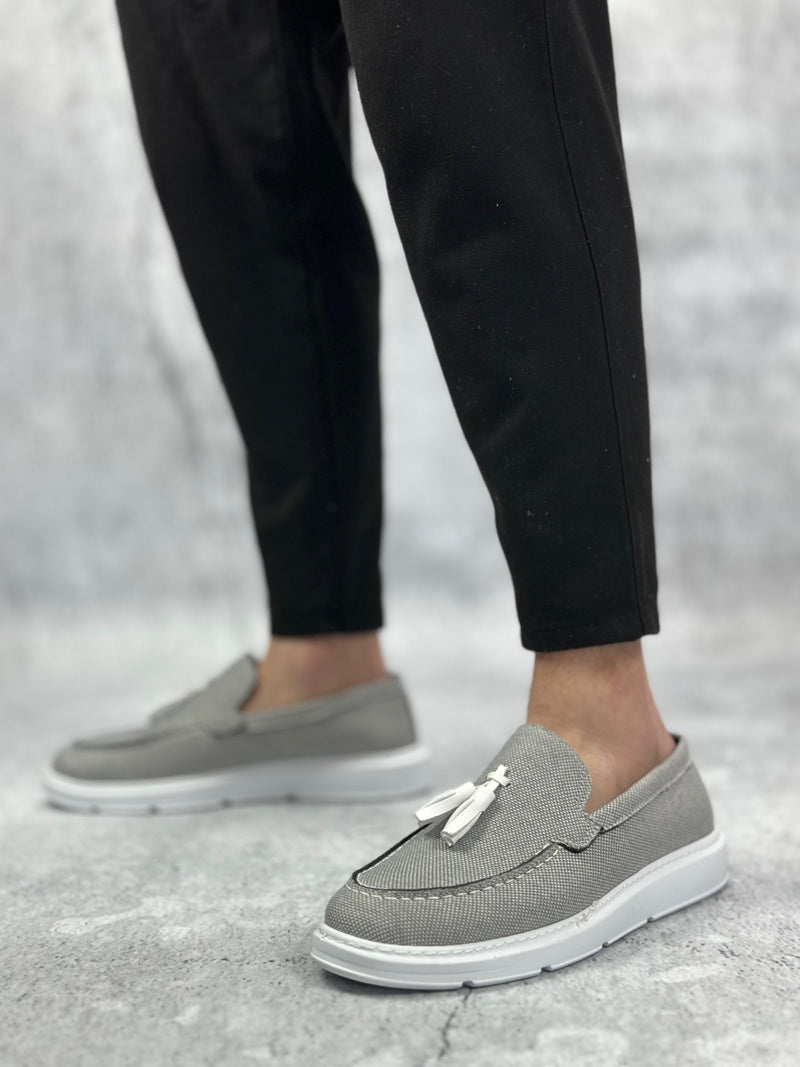 BA0005 Laceless High Sole Classic Linen Smoke Tasseled Men's Shoes - STREETMODE ™