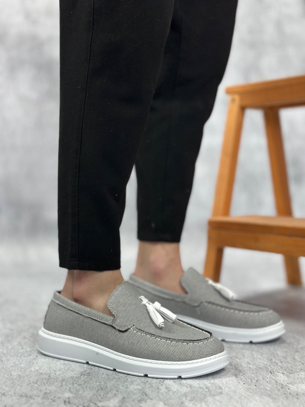 BA0005 Laceless High Sole Classic Linen Smoke Tasseled Men's Shoes - STREETMODE ™