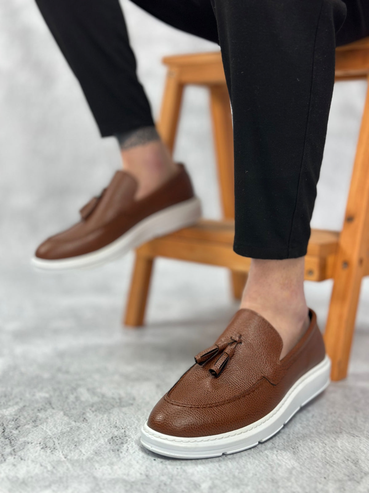 BA0005 Laceless High Sole Classic Tassel Brown Skin Corcik Men's Shoes - STREETMODE ™