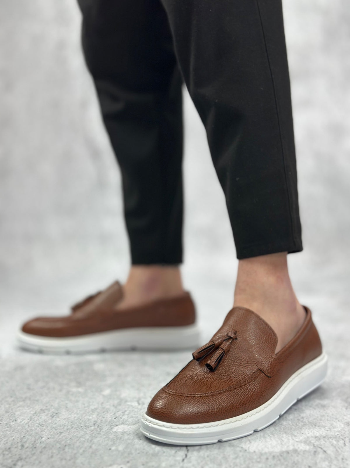 BA0005 Laceless High Sole Classic Tassel Brown Skin Corcik Men's Shoes - STREETMODE ™