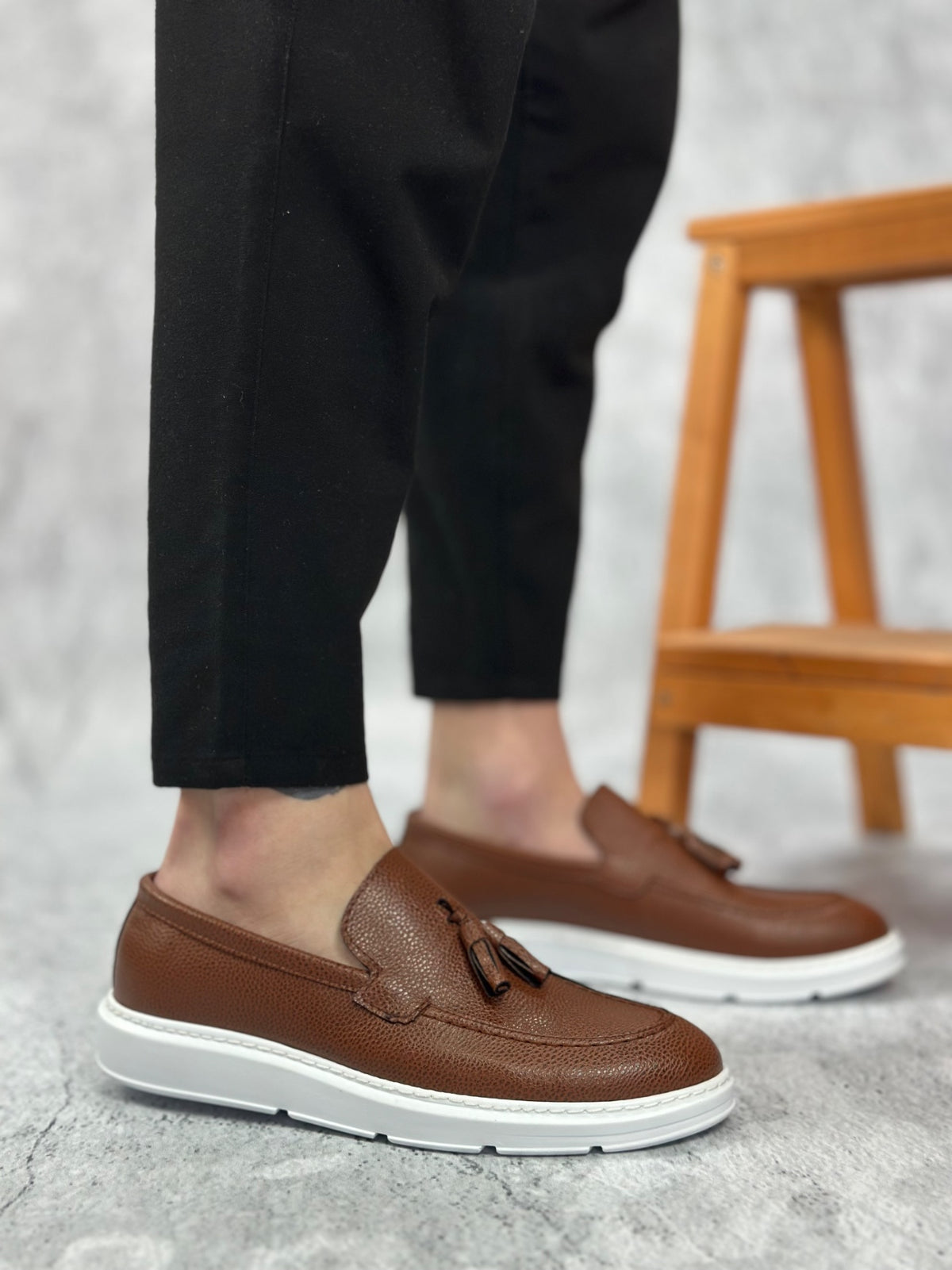 BA0005 Laceless High Sole Classic Tassel Brown Skin Corcik Men's Shoes - STREETMODE ™