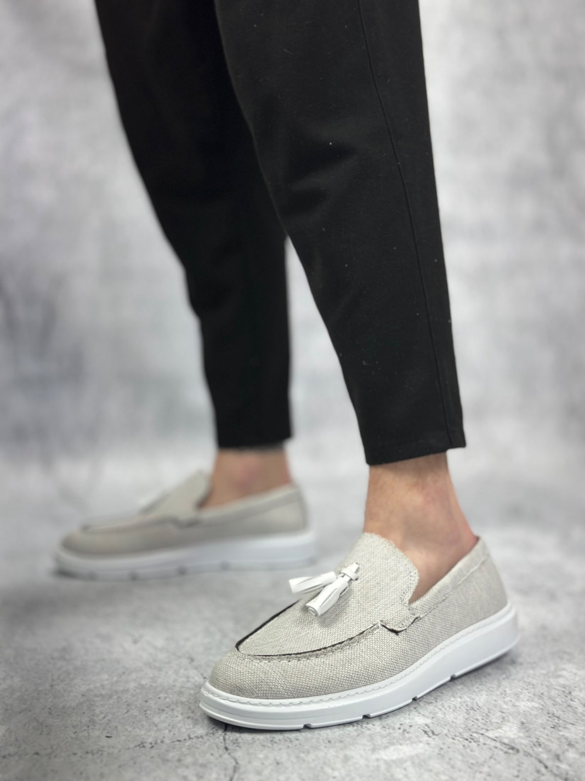 BA0005 Laceless High Sole Classic New Linen Gray Tassel Men's Shoes - STREETMODE ™
