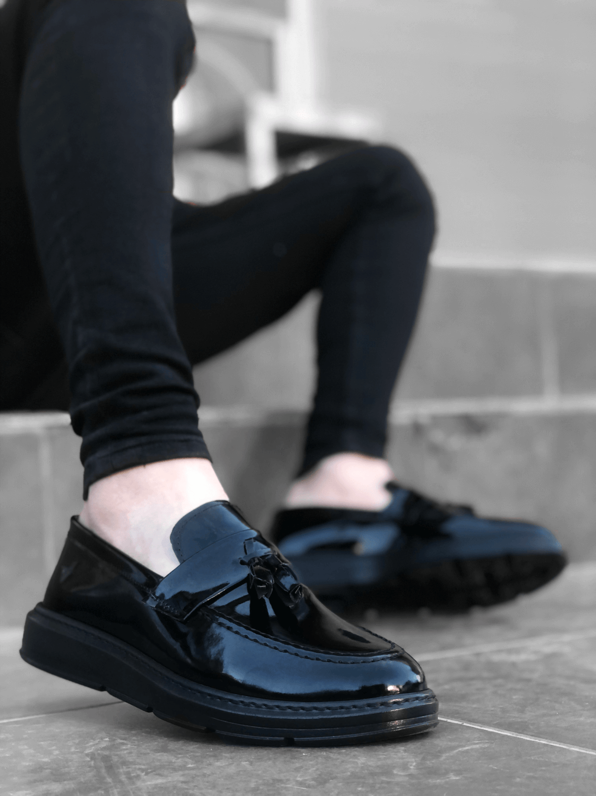 BA0005 High Sole Classic Patent Leather Belt Tasseled Men's Shoes - STREETMODE ™