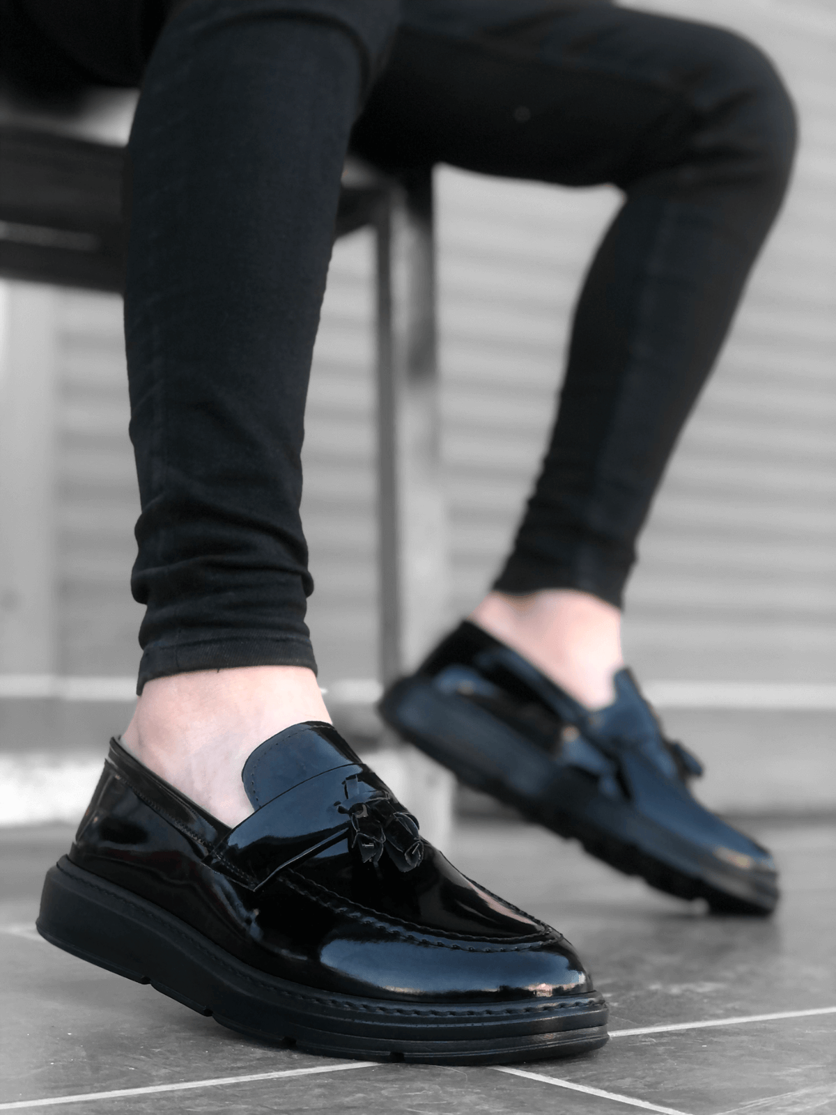 BA0005 High Sole Classic Patent Leather Belt Tasseled Men's Shoes - STREETMODE ™