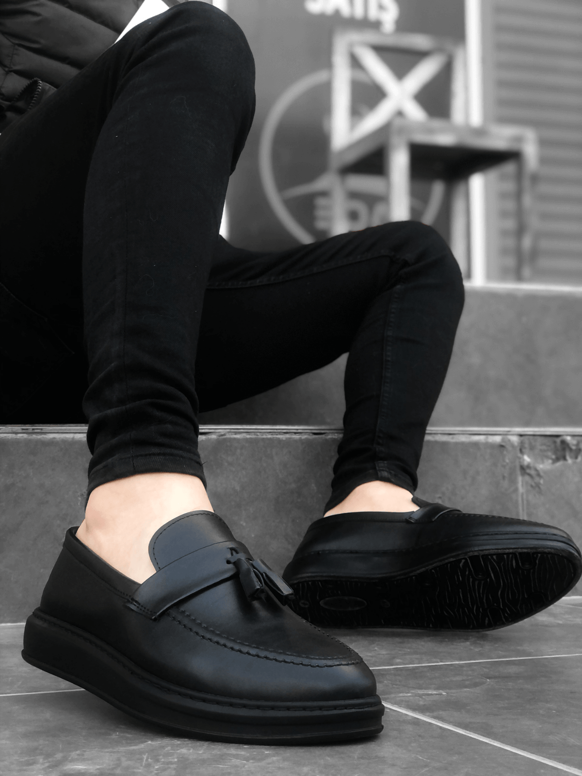 BA0005 Lace-Up High Sole Black Classic Tufted Corcik Men Shoes - STREETMODE ™