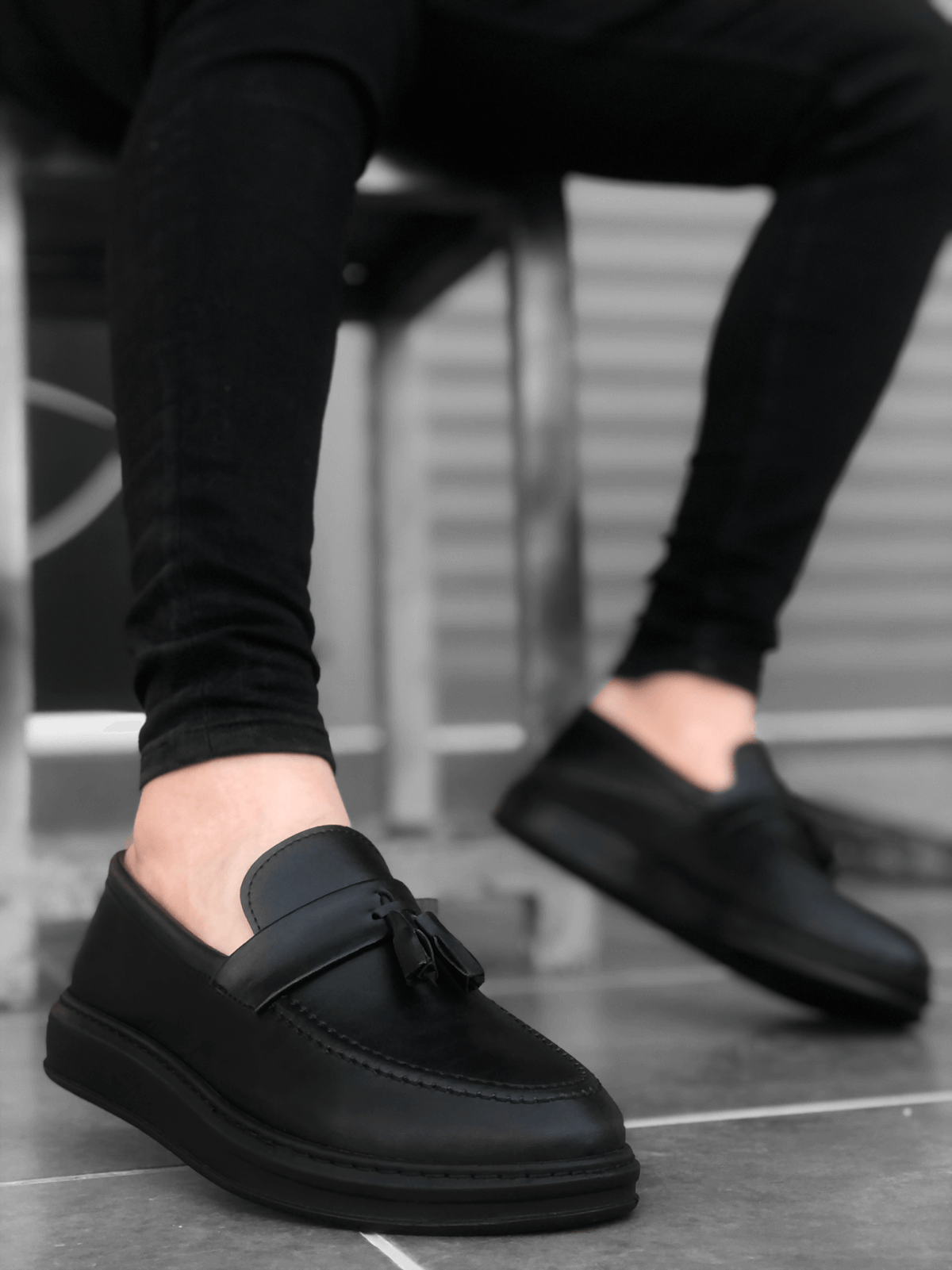 BA0005 Lace-Up High Sole Black Classic Tufted Corcik Men Shoes - STREETMODE ™