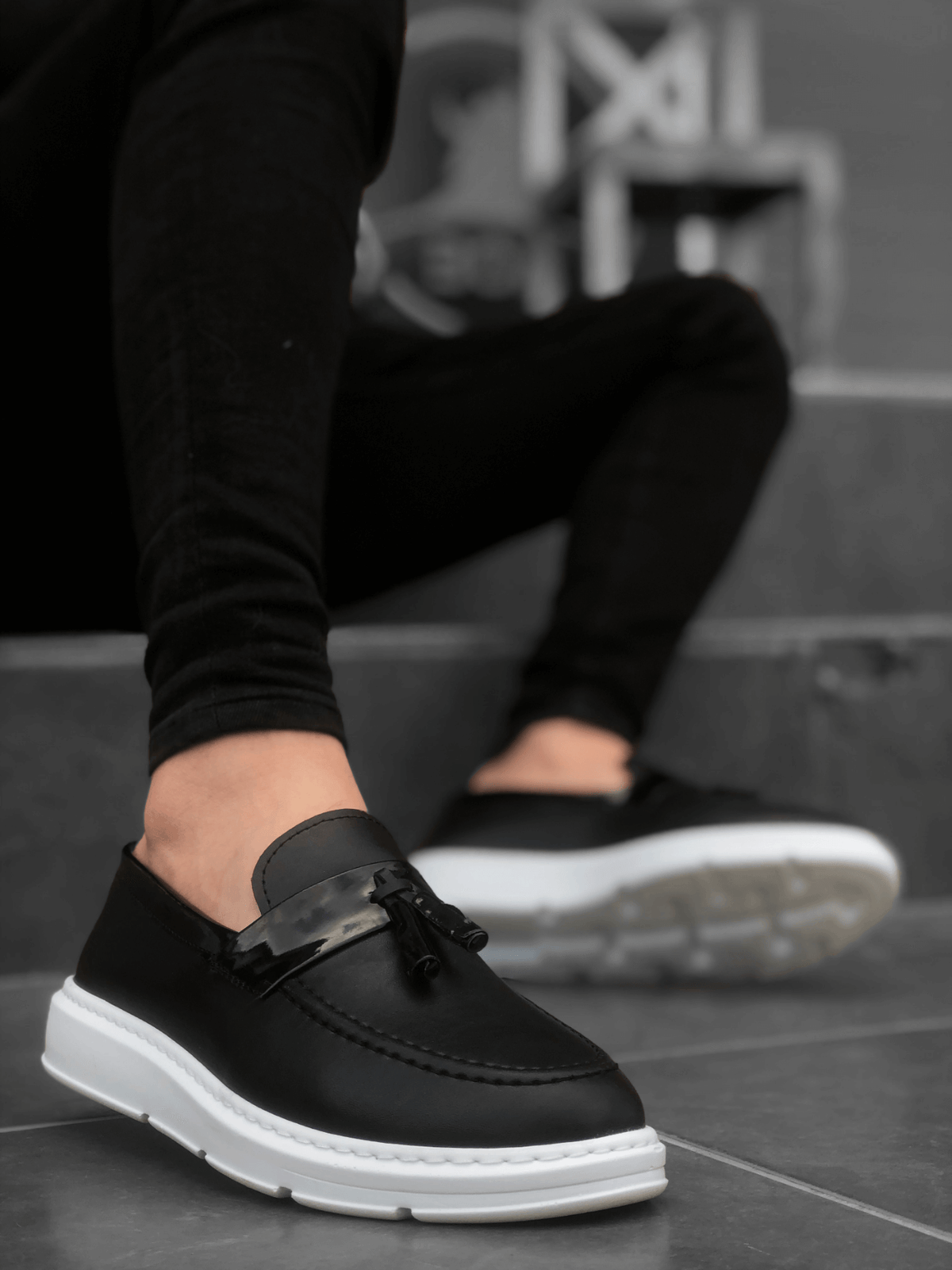 BA0005 Lace-Up High Sole Black Classic Tufted Corcik Men Shoes - STREETMODE ™