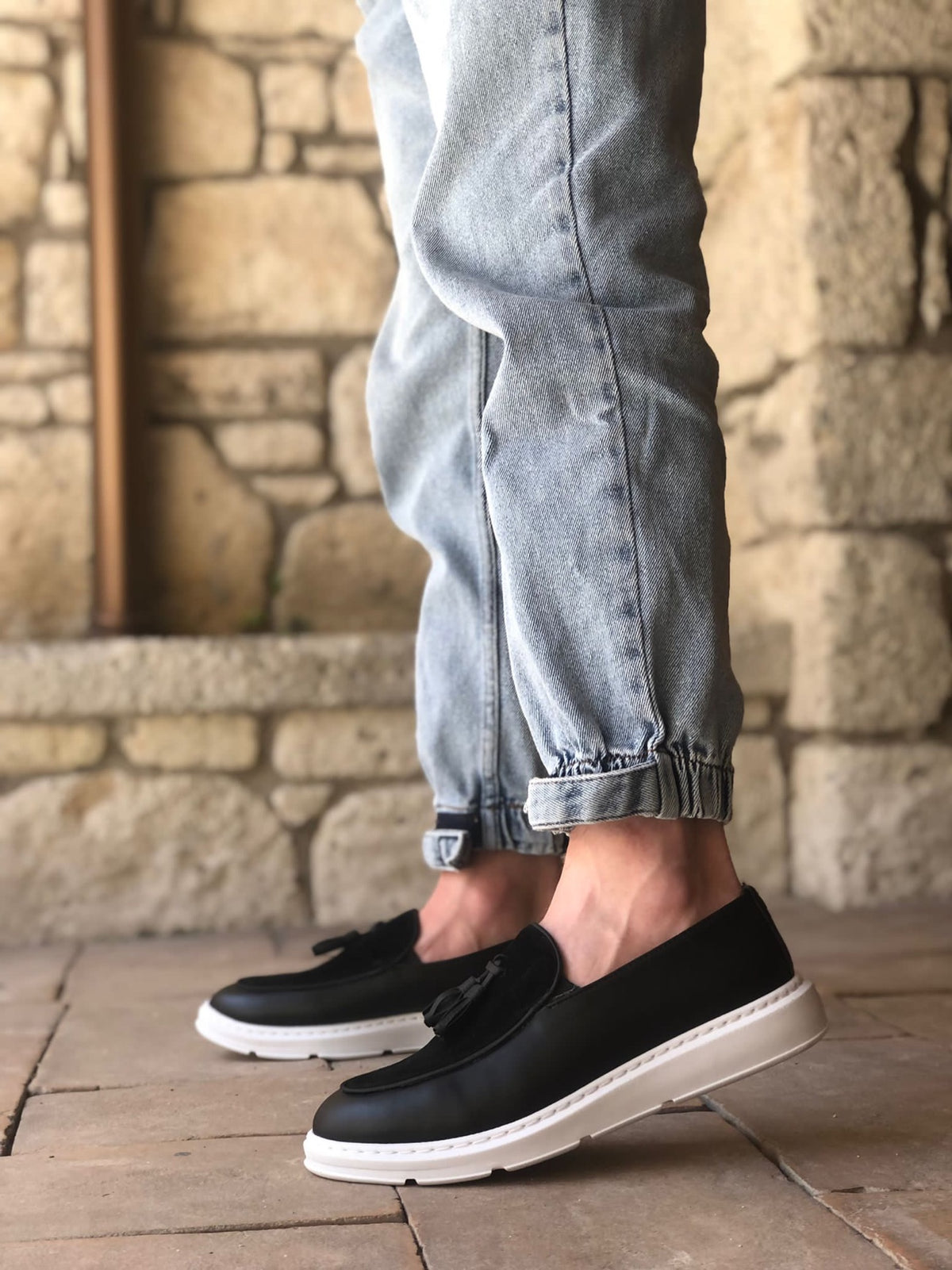 BA0005 Laceless High Sole White Sole Classic Mirrored Suede Detailed Tasseled Corcik Men's Shoes - STREETMODE ™