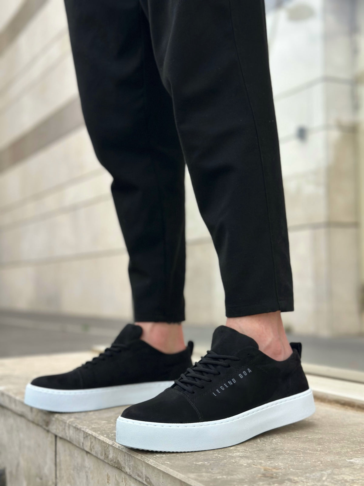 BA0104 Laced Black Suede White Sole Sports Classic Men's Shoes