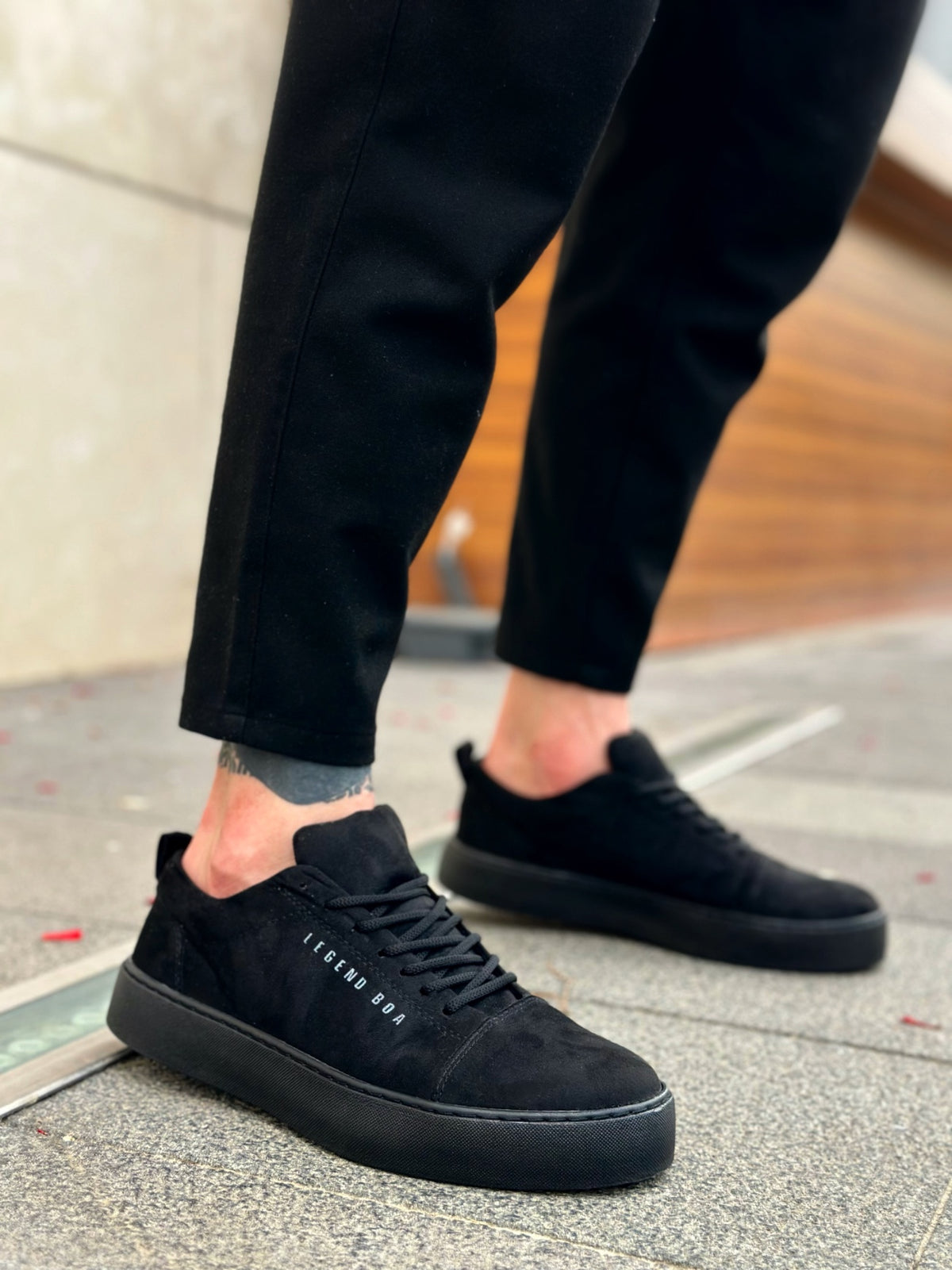 BA0104 Laced Black Suede Sports Classic Men's Shoes