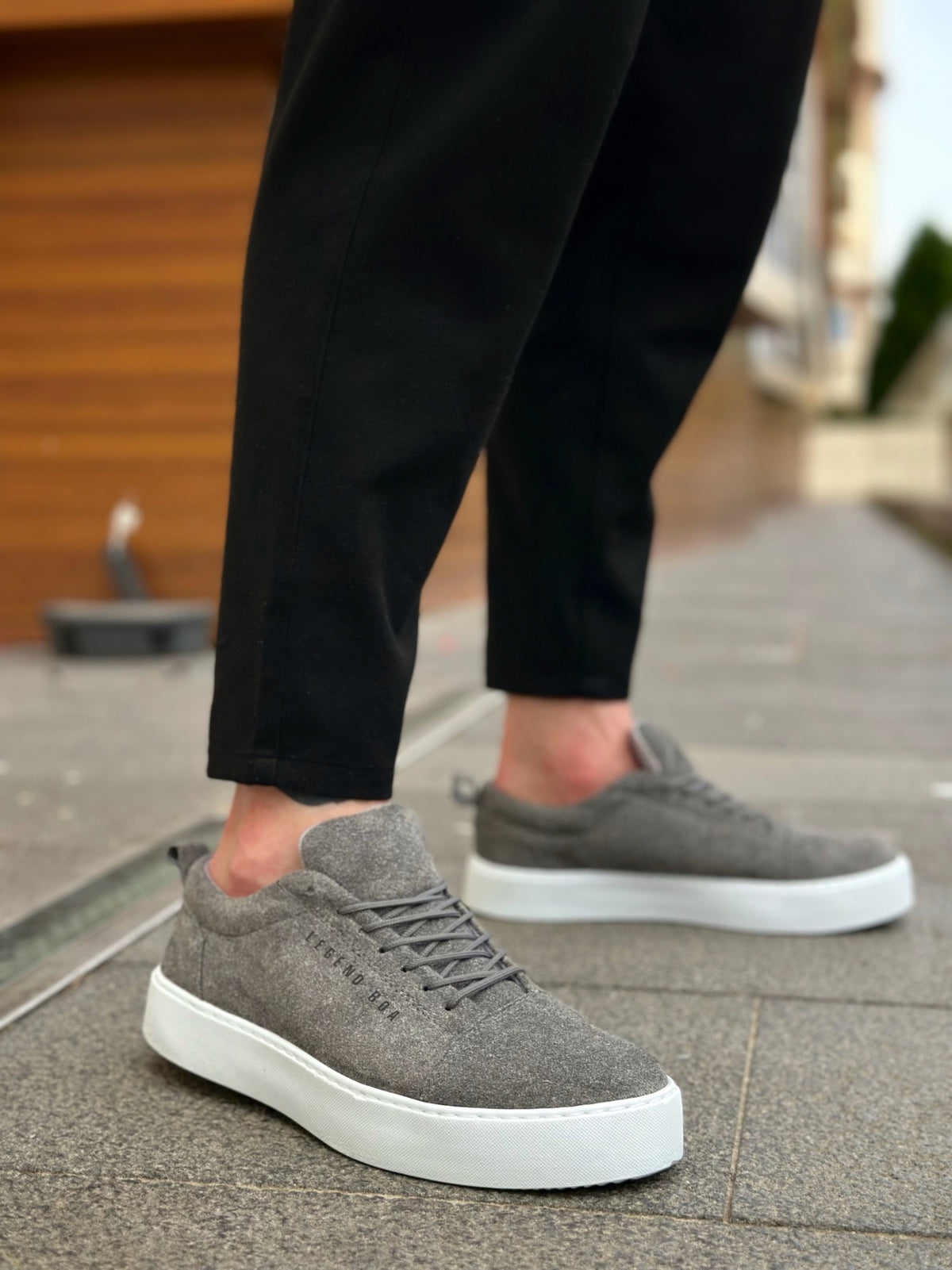BA0104 Laced Grey Suede White Sole Sports Classic Men's Shoes