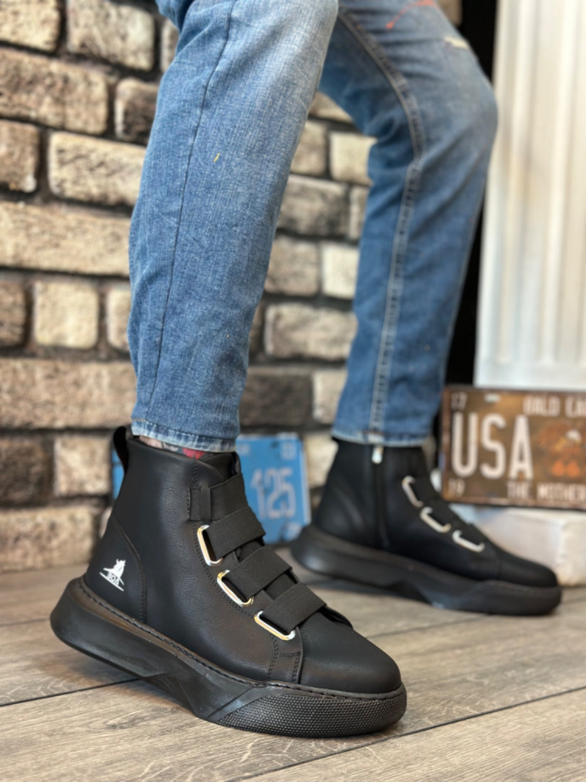 BA0142 Banded Men's High Heel Black Sole Sports Boots - STREETMODE ™
