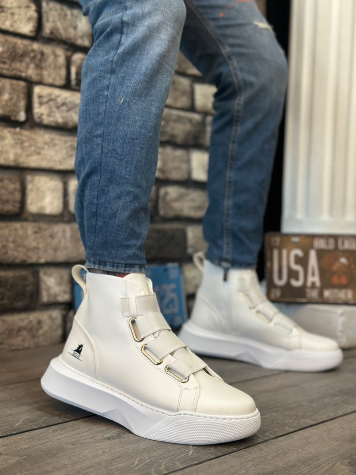 BA0142 Banded Men's High-Sole White Sports Boots - STREETMODE ™