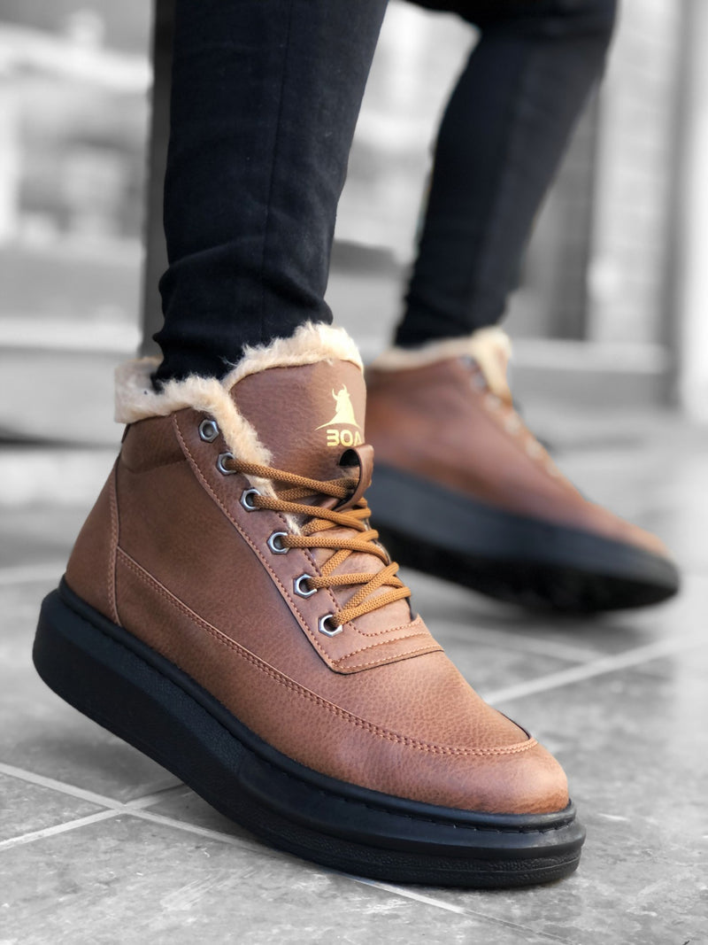 BA0151 Shearling Lace-up Tan Men's Style Sport Boots - STREETMODE ™