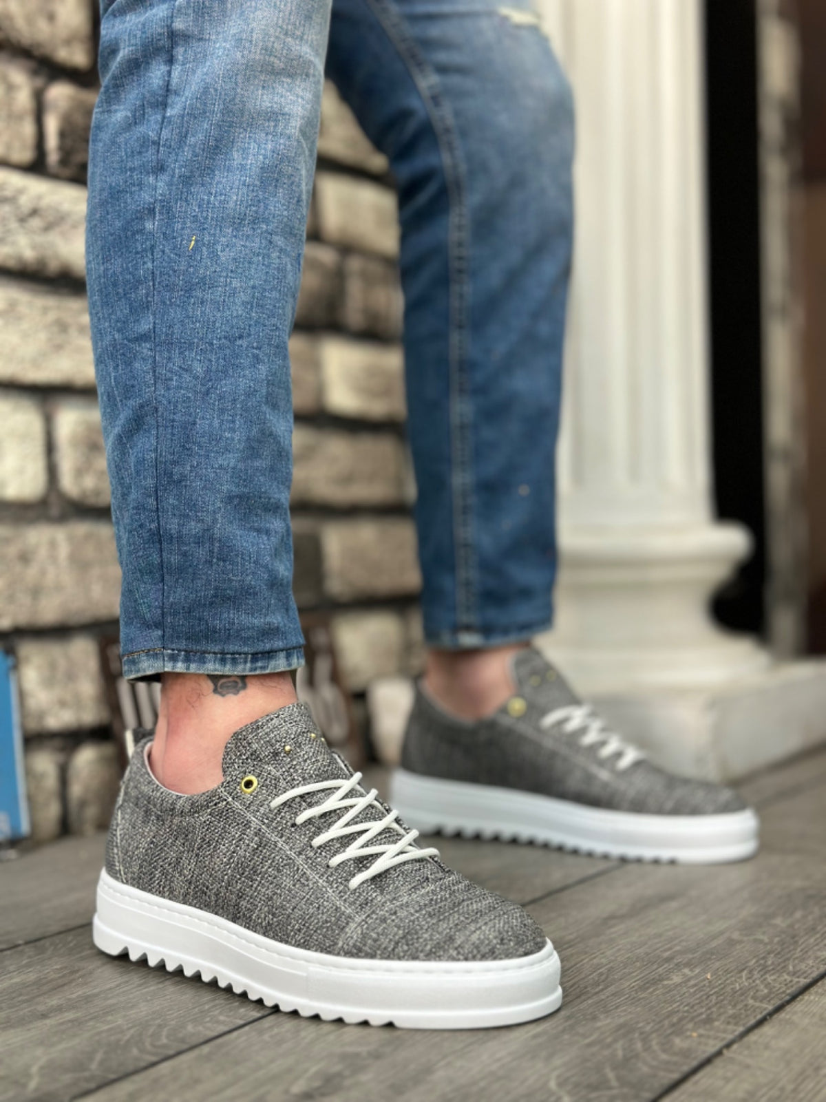 BA0152 Lace-Up High Sole Gray Melted Linen Men's Shoes - STREETMODE ™