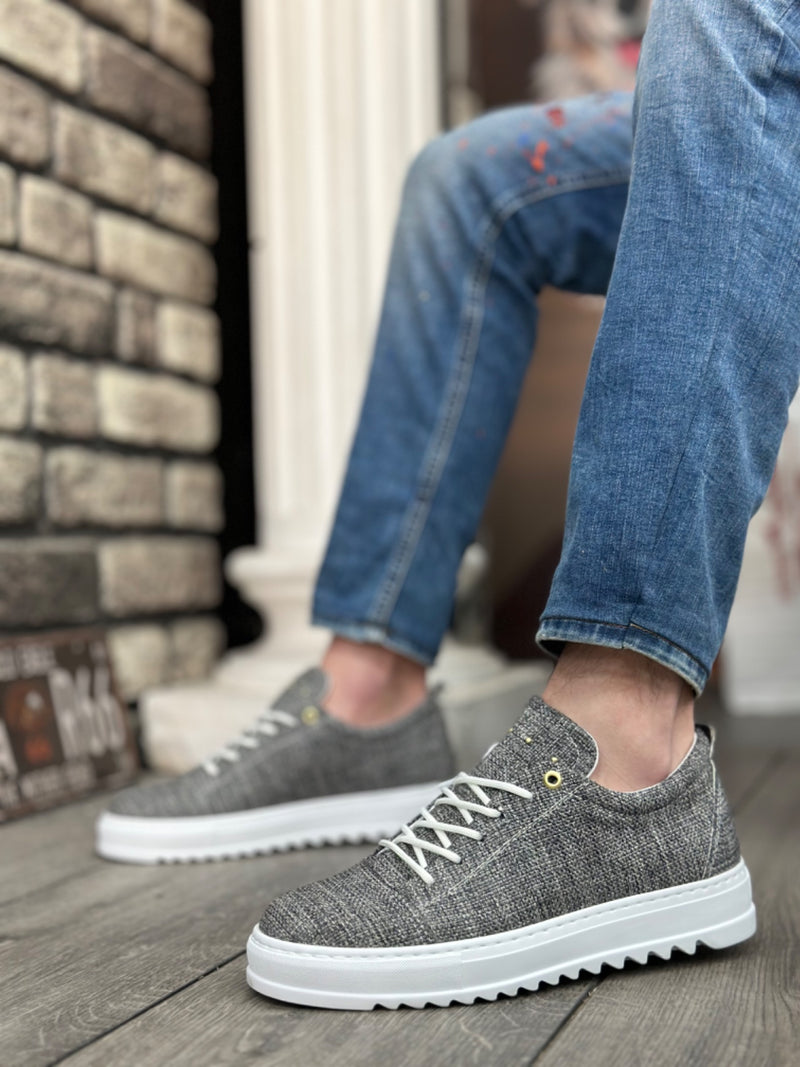 BA0152 Lace-Up High Sole Gray Melted Linen Men's Shoes - STREETMODE ™