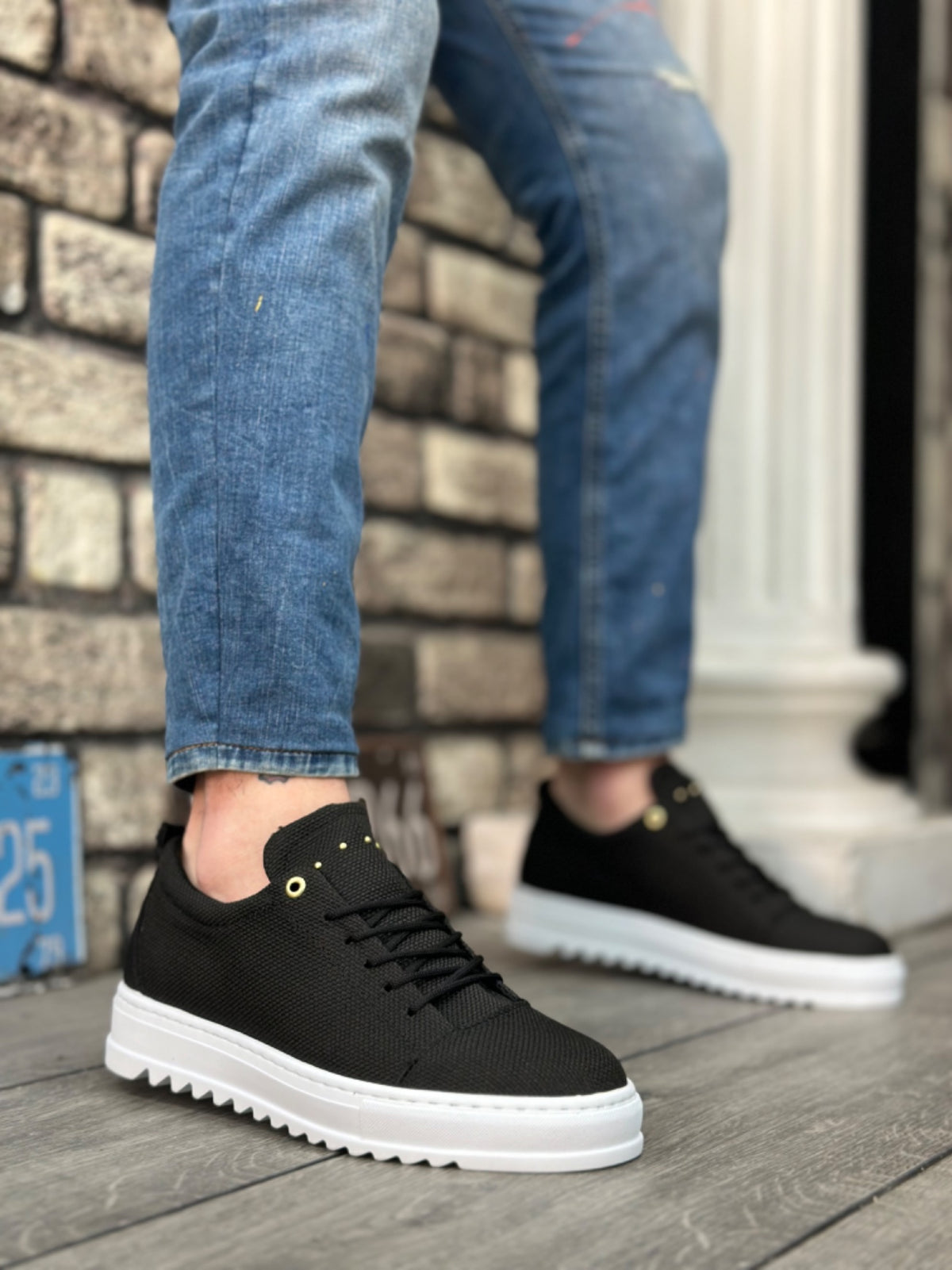 BA0152 Lace-up High Sole Black Linen Men's Shoes - STREETMODE ™