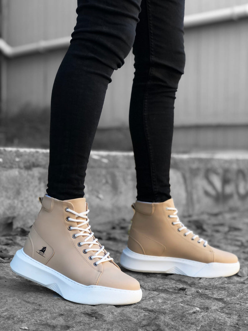 BA0155 Lace-up Men's High-Sole Cream White Sole Sports Boots - STREETMODE ™