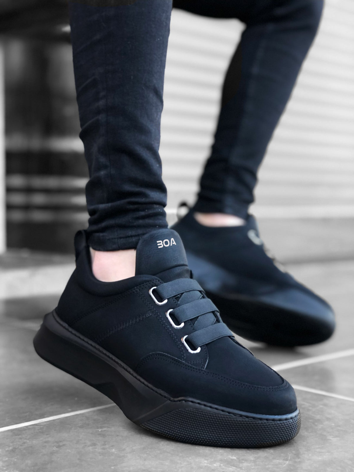 BA0160 Men's High Sole Black Sports Shoes with Band - STREETMODE ™