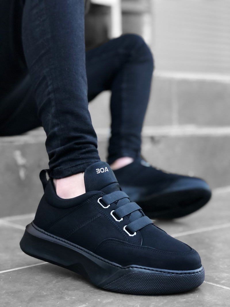 BA0160 Men's High Sole Black Sports Shoes with Band - STREETMODE ™
