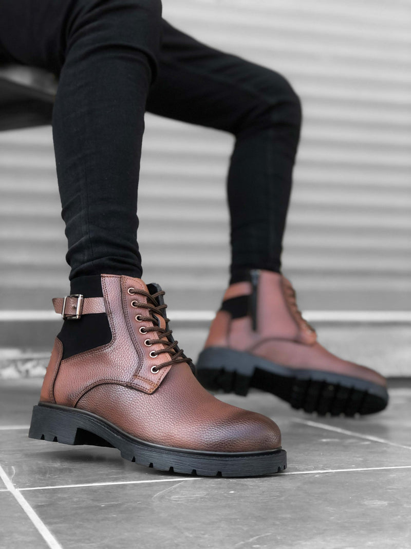 BA0186 Zippered Buckle Tobacco Men's Classic Sports Classic Ankle Ankle Boots - STREETMODE ™