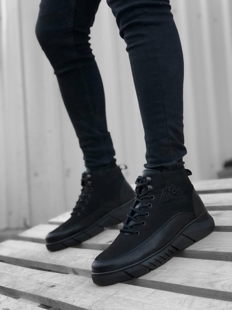 BA0219 Genuine Leather Laced Black Men's Sports Half Ankle Boots - STREETMODE ™