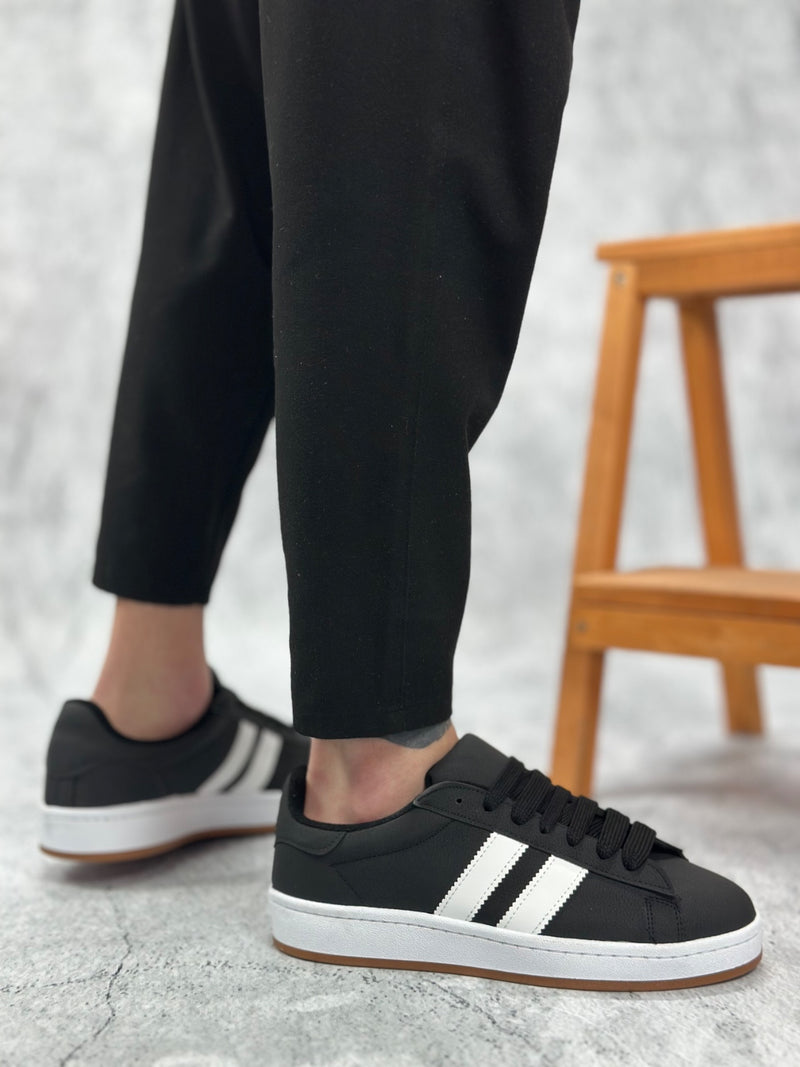 BA0235 Two Striped Black Skin Men's Casual Shoes - STREETMODE ™