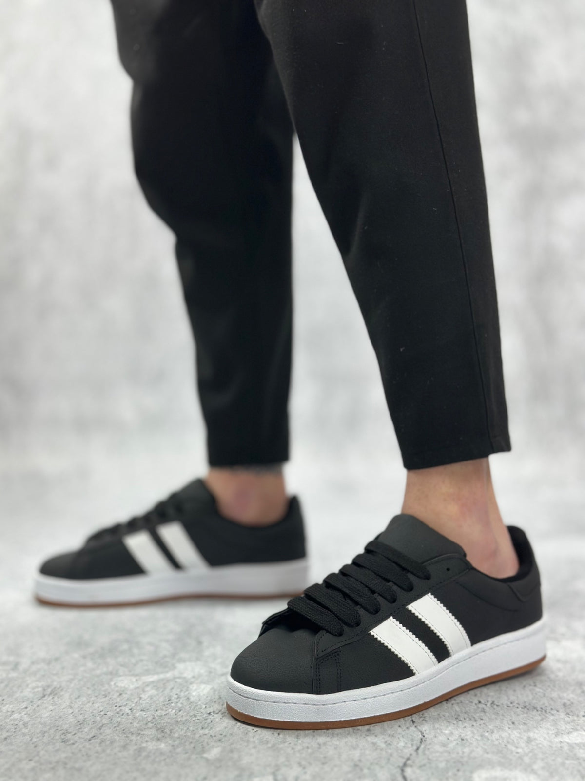 BA0235 Two Striped Black Skin Men's Casual Shoes - STREETMODE ™