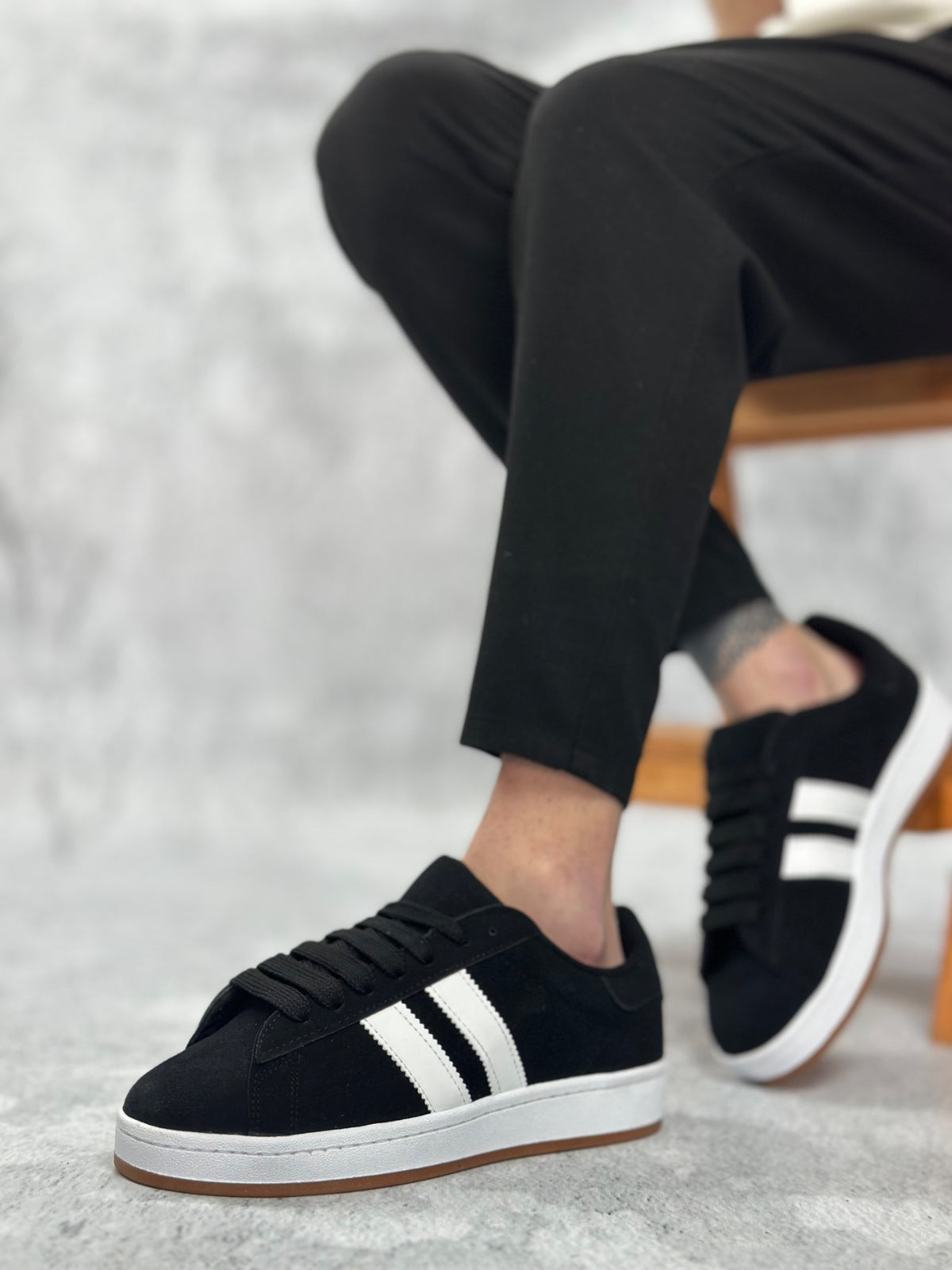 BA0235 Two Striped Black Suede Men's Casual Shoes - STREETMODE ™