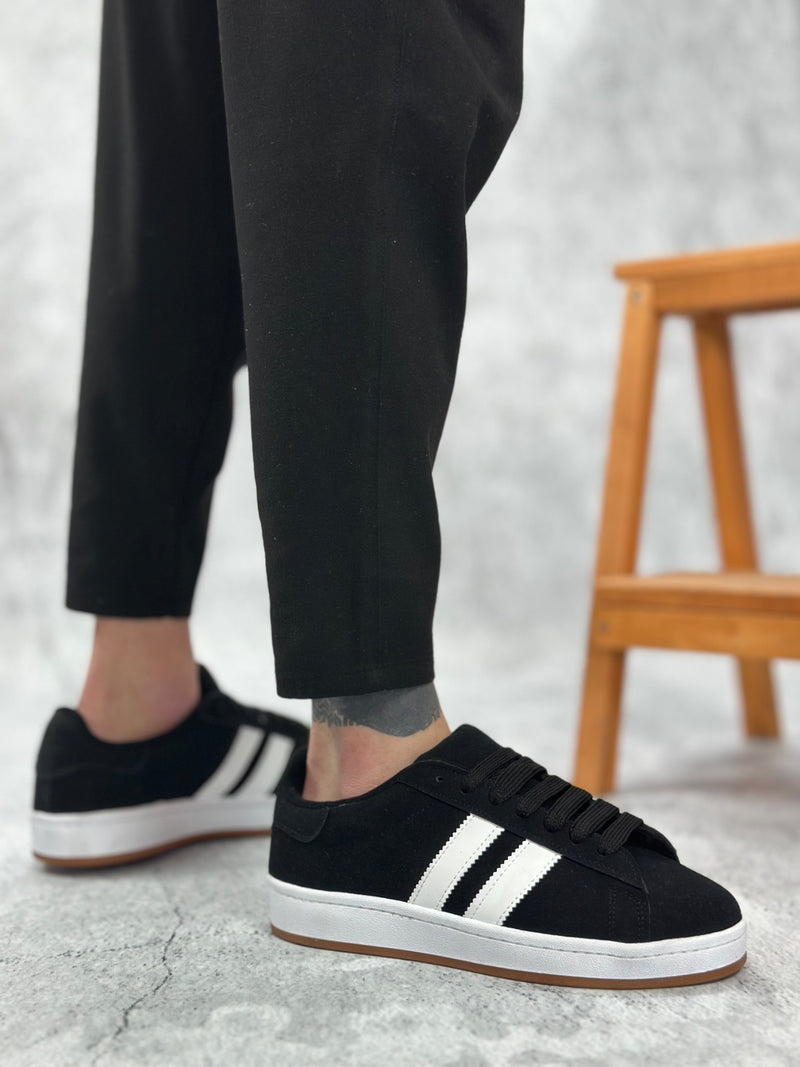 BA0235 Two Striped Black Suede Men's Casual Shoes - STREETMODE ™