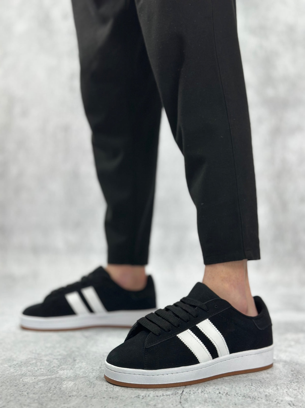 BA0235 Two Striped Black Suede Men's Casual Shoes - STREETMODE ™