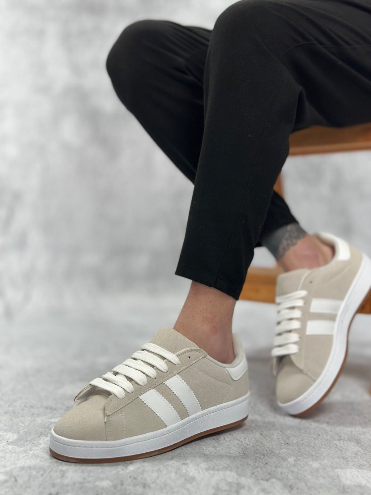 BA0235 Two Striped Stone Gray Men's Casual Shoes - STREETMODE ™