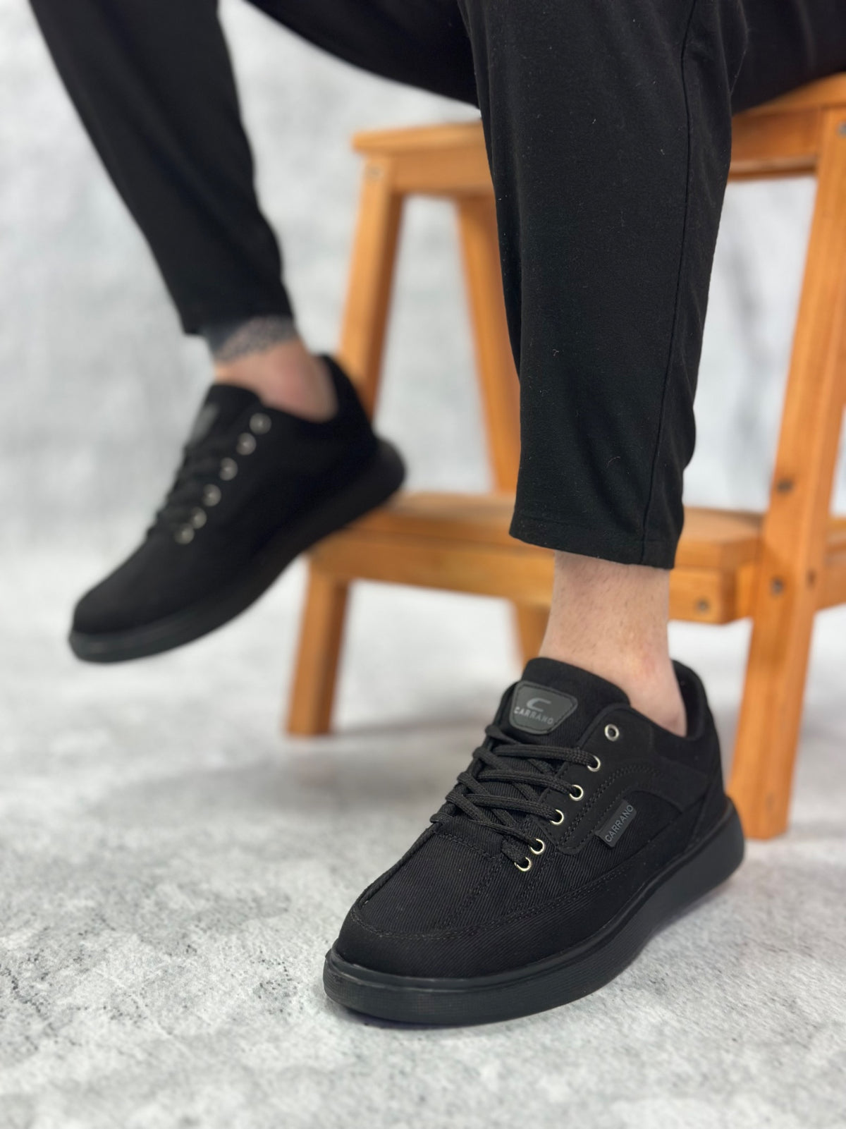 BA0236 Comfortable Flat Black Sole Linen Laced Black Casual Men's Shoes - STREETMODE ™