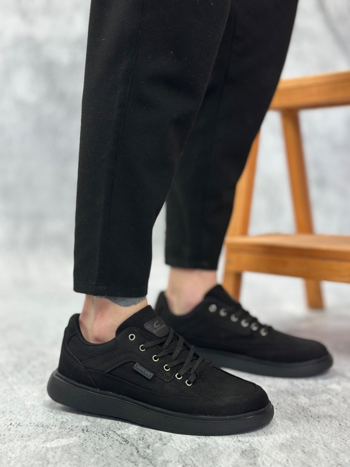 BA0236 Comfortable Flat Black Sole Linen Laced Black Casual Men's Shoes - STREETMODE ™