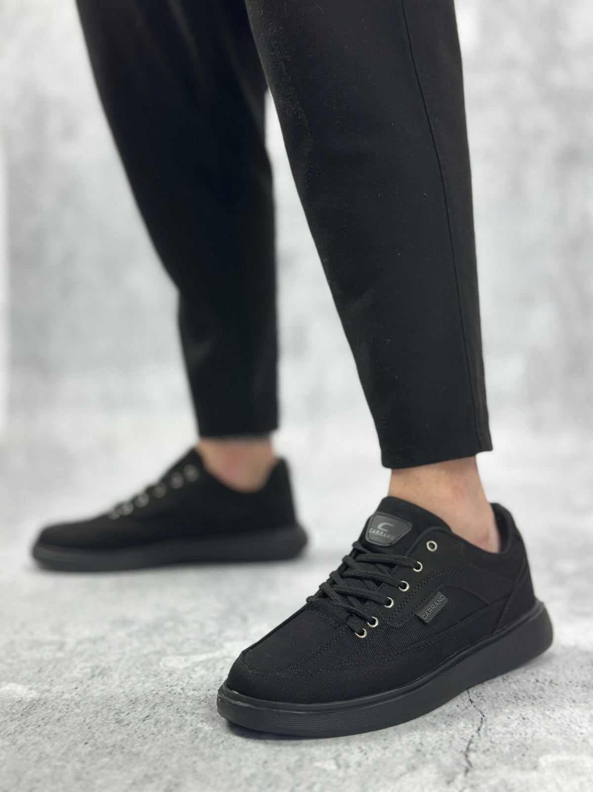 BA0236 Comfortable Flat Black Sole Linen Laced Black Casual Men's Shoes - STREETMODE ™