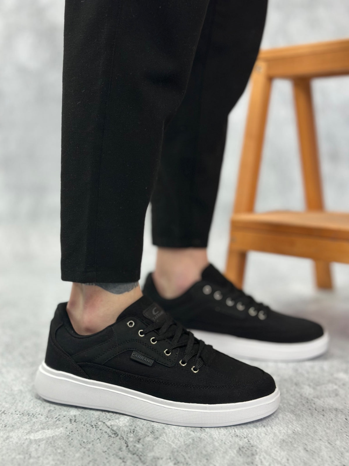 BA0236 Comfortable Flat Sole Linen Laced Black Casual Men's Shoes - STREETMODE ™