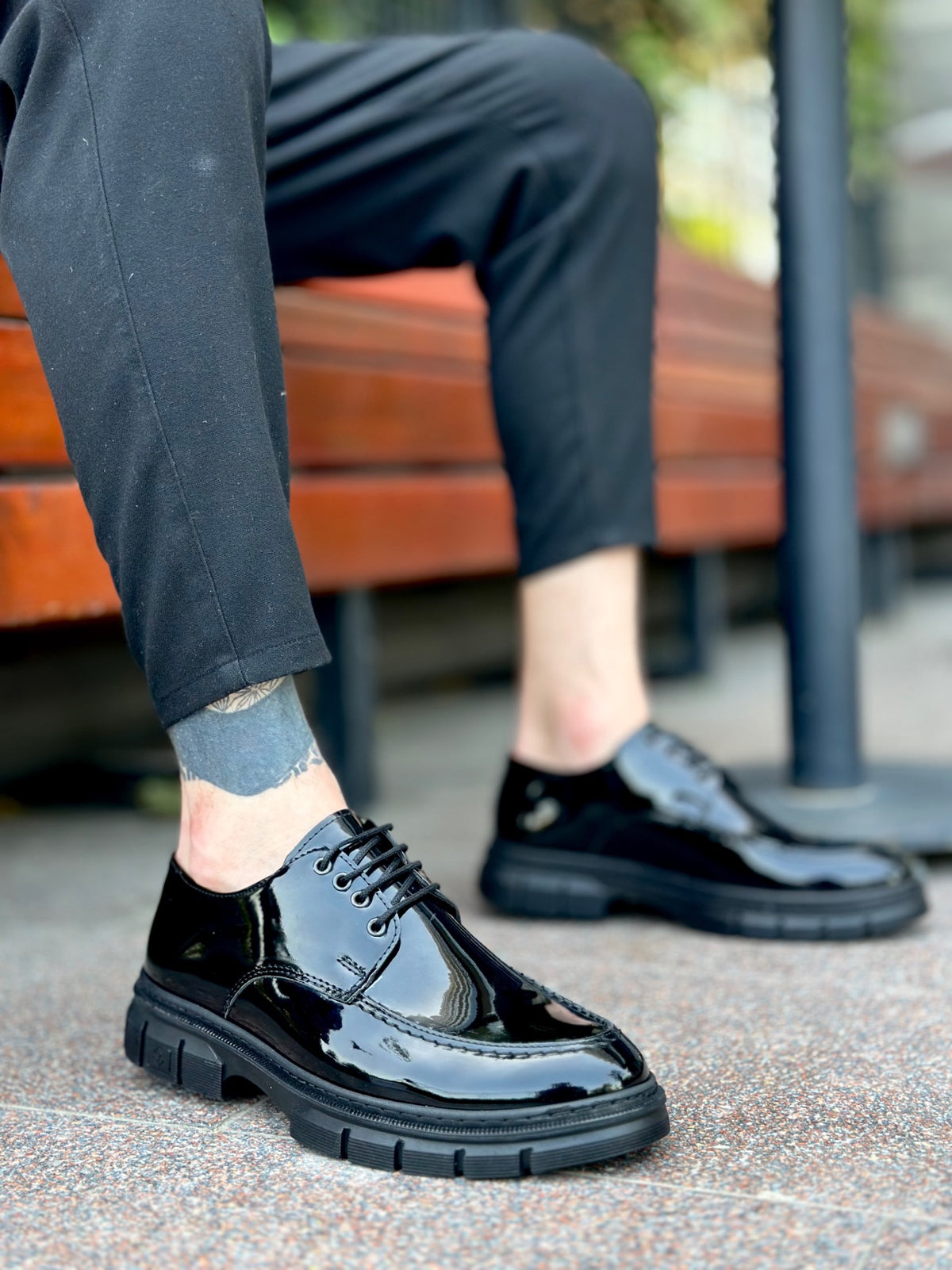 BA0237 Laced Patent Leather Classic High Sole Casual Men's Shoes