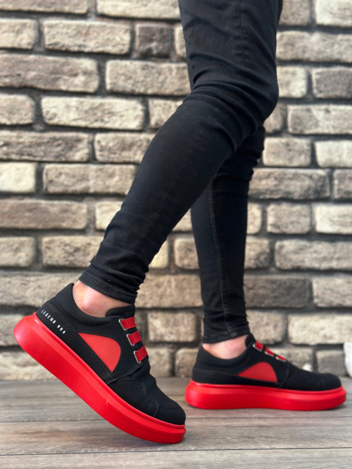 BA0302 Thick Sole Lace-Up Style Casual Black Red Men's Shoes - STREETMODE ™