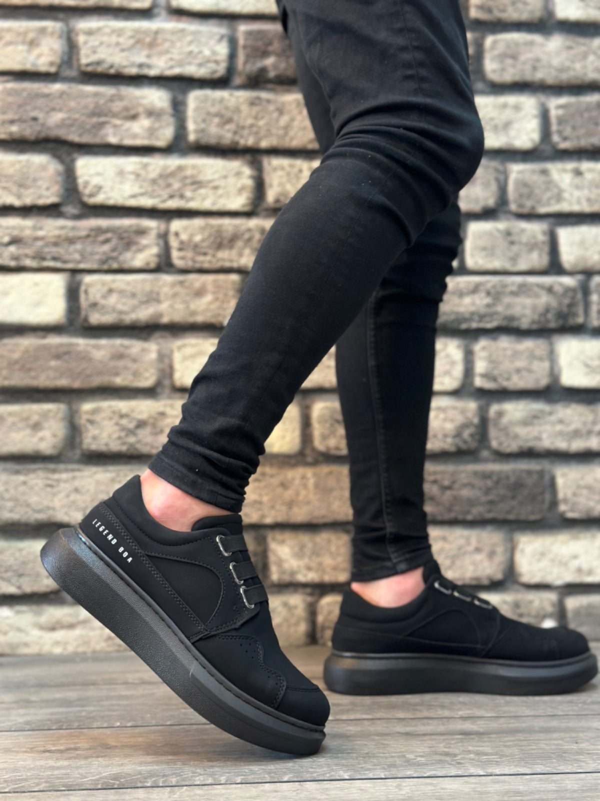 BA0302 Thick Sole Lace-Up Style Casual Black Black Men's Shoes - STREETMODE ™