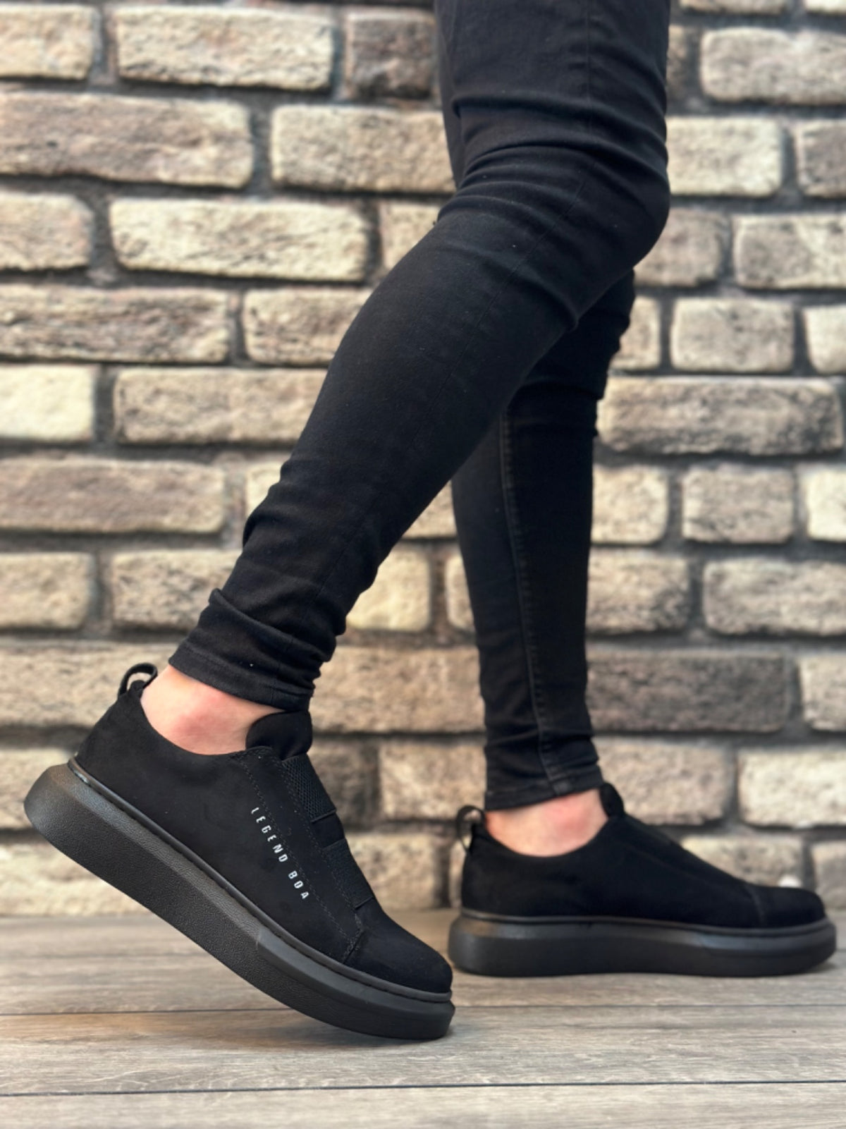 BA0307 Thick Suede High Sole Double Band Black Men's Shoes Sneakers - STREET MODE ™